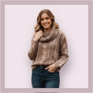Angel Apparel Bleached Cable Knit Cowl Neck Sweater